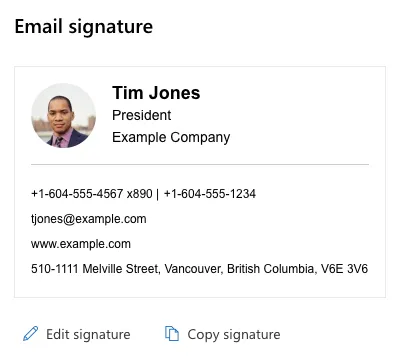 Screenshot of the a sample email signature.